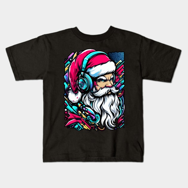 Santa Claus with headphones on his ears listening to music Kids T-Shirt by T-Shirt Paradise